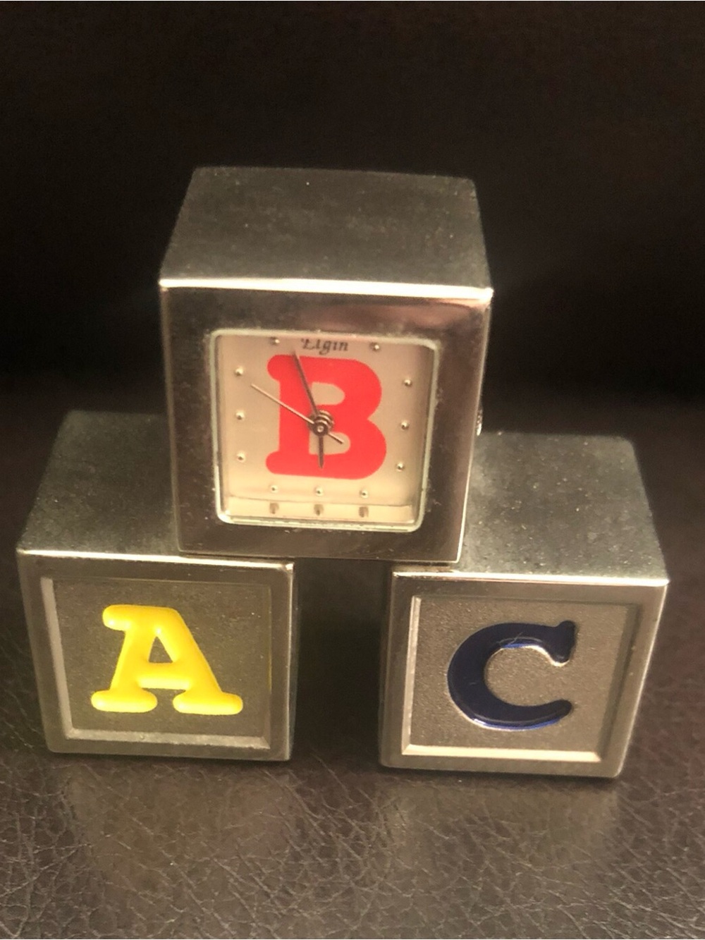 Vintage Elgin Alphabet Block Miniature Clock